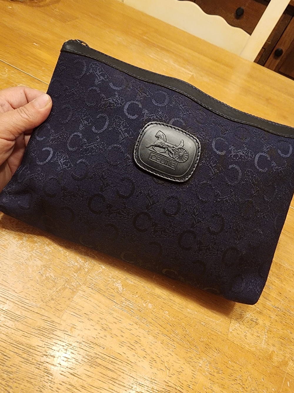 vintage item is a Celine C Macadam Horse Carriage Toiletry/Cosmetic Pouch,